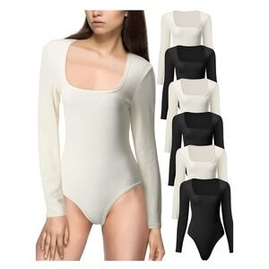 Bodysuits for Women Square‎ Neck Shapewear M Size White Long Sleeve